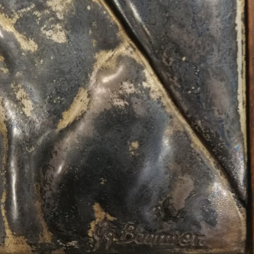 232 - Framed silver plated metallic relief 3-D picture of 2 horses by Georg (Gg) Bommer - frame 43cm x 52.... 