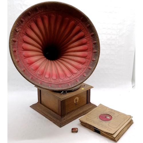 3 - Vintage gramophone, working order but does need some attention, signs of worm to case, t/w HMV needl... 