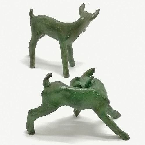 6 - Pair of green patinated bronze studies of deer signed Gent - tallest 9.5cm