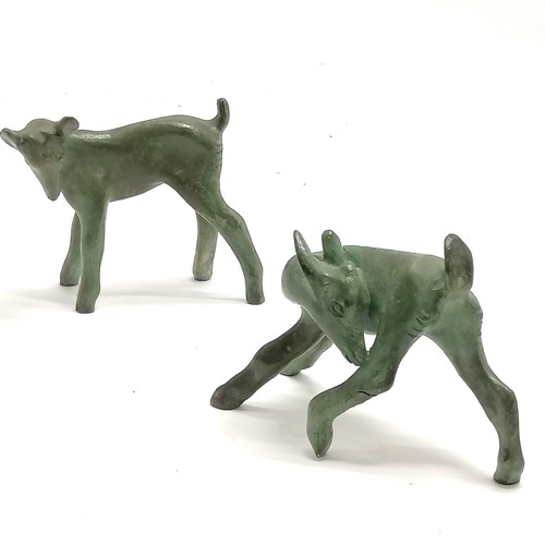 6 - Pair of green patinated bronze studies of deer signed Gent - tallest 9.5cm