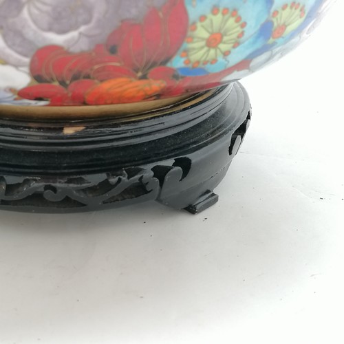 22 - Good quality Chinese large cloisonne bowl 30.5 x 13cm On japanned wooden base. total height 13.5cm. ... 