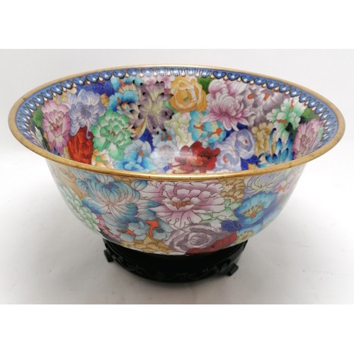 22 - Good quality Chinese large cloisonne bowl 30.5 x 13cm On japanned wooden base. total height 13.5cm. ... 