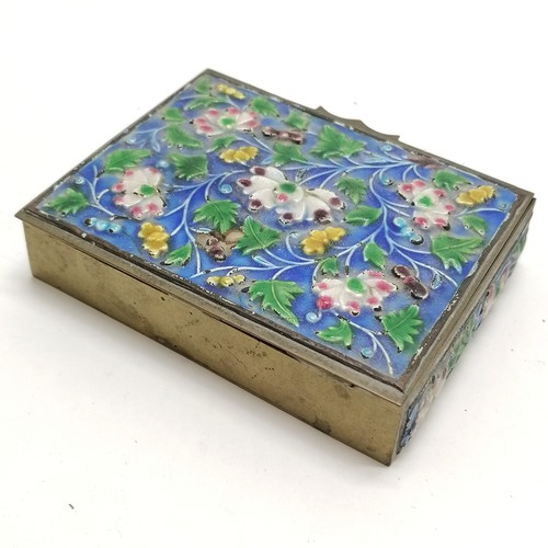 34 - Antique Chinese enamel export ware box with hinged lid 10.5cm x 8.5cm x 2cm high- some losses to the... 