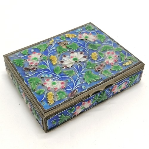 34 - Antique Chinese enamel export ware box with hinged lid 10.5cm x 8.5cm x 2cm high- some losses to the... 