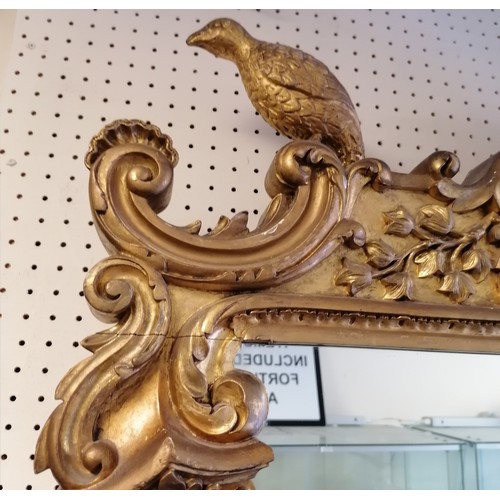 4 - Antique gilt wood & gesso mirror with carved bird & swag detail (with later mirror plate) 101 cm wid... 