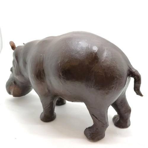 15 - Liberty style leather hippopotamus footstool - 26cm high x 46cm long ~ slight loss to 1 ear and in g... 