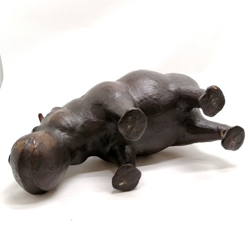 15 - Liberty style leather hippopotamus footstool - 26cm high x 46cm long ~ slight loss to 1 ear and in g... 