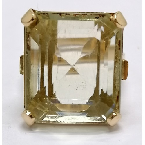 667 - Unmarked 18ct gold citrine ring - size Q & 14.3g total weight ~ citrine approx 20mm x 17mm