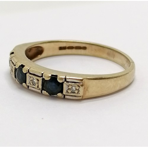 698 - 9ct hallmarked gold sapphire & diamond half eternity ring - size L½ & 2g total weight