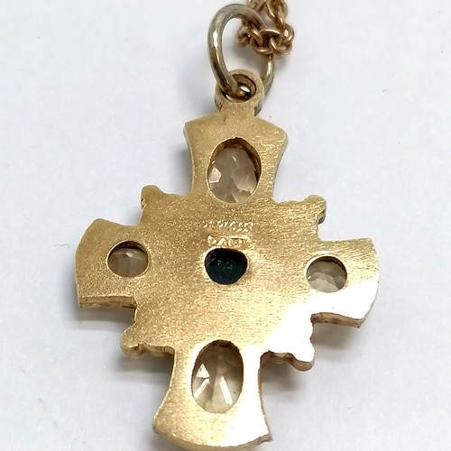 701 - Percossi Papi stone set cross pendant with enamel detail on a gold tone 54cm chain