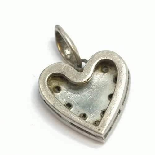 758 - Antique white metal heart pendant set with diamonds and blue enamel detail - 1.8cm drop & 2.4g total... 