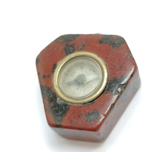 776 - Antique Serpentine compass fob 2.2cm long T/W carved bone binoculars as a fob - no lenses