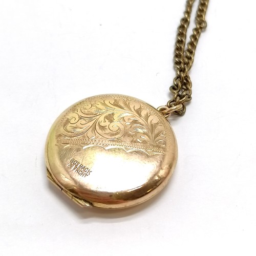 838 - Antique 9ct gold front & back circular locket (3cm drop) on gilt metal chain - total weight 11.8g - ... 