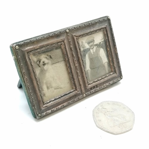 1113 - 1912 novelty miniature double silver photograph frame by G F Westwood & Sons - 7.2cm x 4.8cm