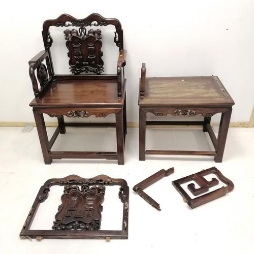 17 - Pair of antique Qing Chinese throne chairs in Chinese hardwood 1 PARTLY DISASSEMBLED- 98cm high x 65... 