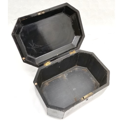 36 - Antique Chinese black & gold lacquer box with original pewter tea caddy cannisters - 26cm x 18cm x 1... 