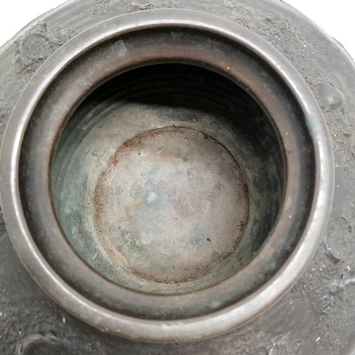 37 - Antique Chinese bronze vase with 6 character mark with shell / sea creatures detail ~ 28cm diameter ... 