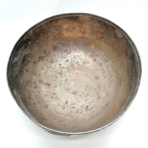 44 - Antique Oriental heavy (2.8kgs) antimony bowl with dragon detail - 22cm diameter x 14cm high and has... 