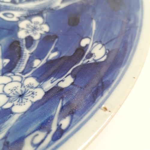 49 - Antique Chinese 19th century or earlier blue & white prunus pattern rice dish / charger - 29.5cm dia... 