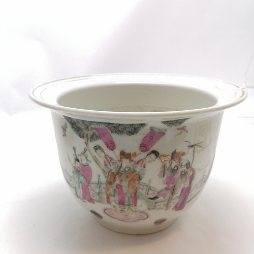 52 - Antique Chinese famille rose decorated planter with flared rim (23cm across x 16cm high - a/f to top... 