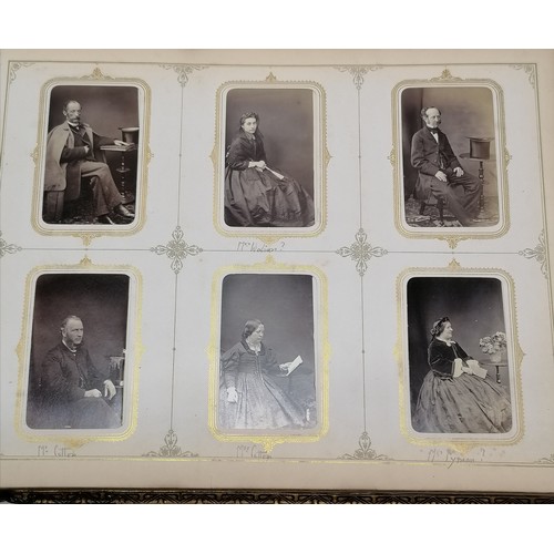 60 - Antique Coromandel wood covered photograph album inset with assorted agate stones, containing portra... 