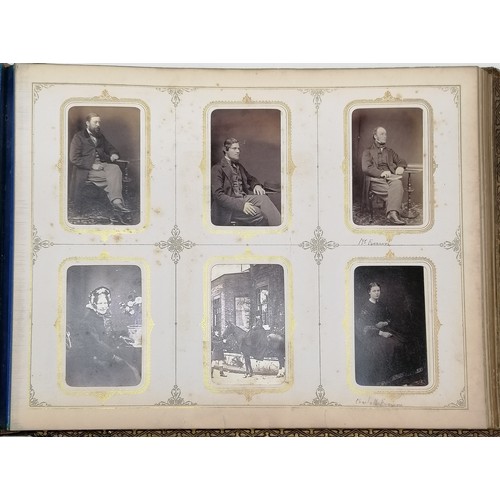 60 - Antique Coromandel wood covered photograph album inset with assorted agate stones, containing portra... 