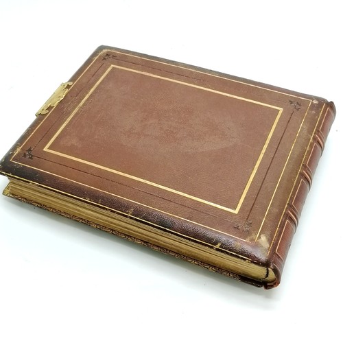 60 - Antique Coromandel wood covered photograph album inset with assorted agate stones, containing portra... 