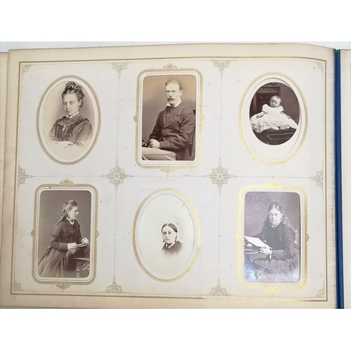 60 - Antique Coromandel wood covered photograph album inset with assorted agate stones, containing portra... 