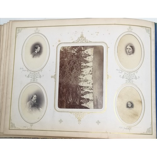 60 - Antique Coromandel wood covered photograph album inset with assorted agate stones, containing portra... 