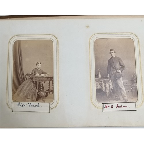 61 - Antique Leather covered photograph album (+2 others) with CDV portrait photos (with annotations) inc... 