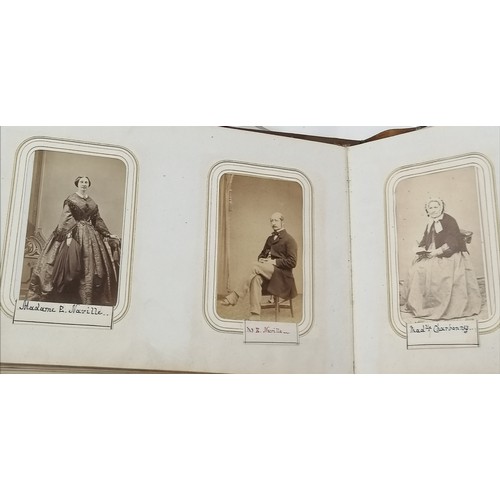 61 - Antique Leather covered photograph album (+2 others) with CDV portrait photos (with annotations) inc... 