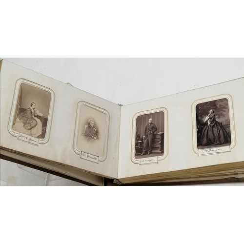 61 - Antique Leather covered photograph album (+2 others) with CDV portrait photos (with annotations) inc... 