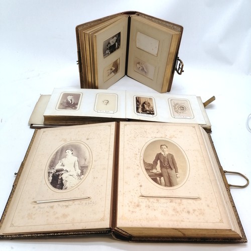 61 - Antique Leather covered photograph album (+2 others) with CDV portrait photos (with annotations) inc... 