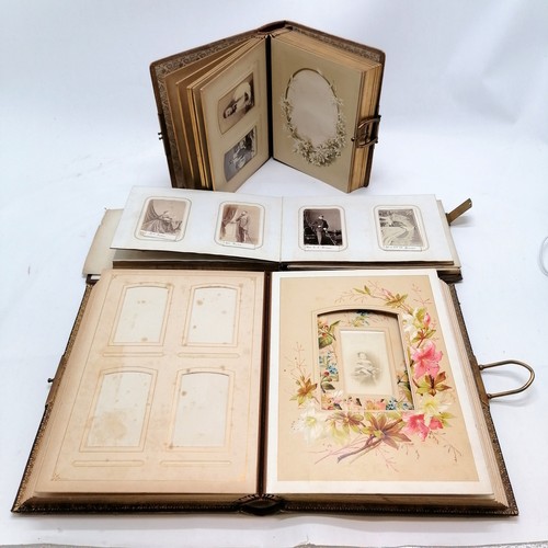 61 - Antique Leather covered photograph album (+2 others) with CDV portrait photos (with annotations) inc... 