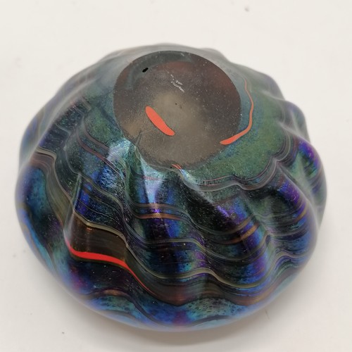 69 - 1983 dated and signed Iridescent art glass vase - 10cm diameter x 6cm high