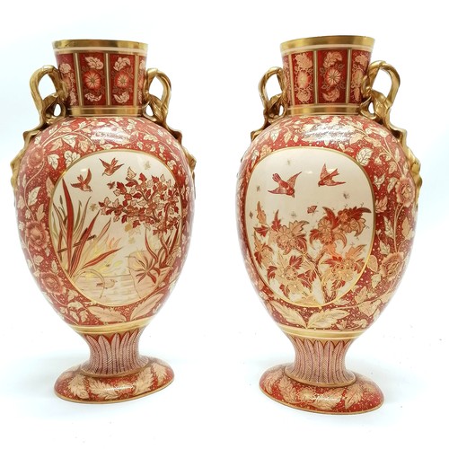 73 - Pair of decorative vases / lamp bases with hand gilded detail to red ground - 36cm high - 1 has slig... 