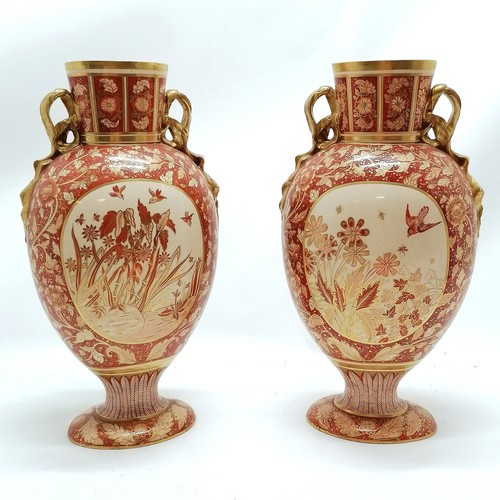 73 - Pair of decorative vases / lamp bases with hand gilded detail to red ground - 36cm high - 1 has slig... 