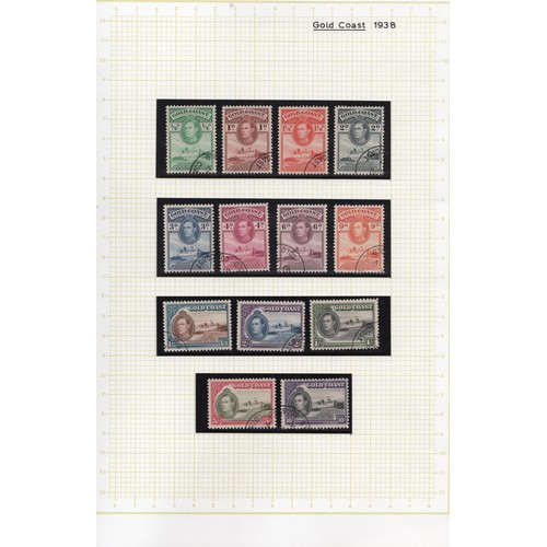 77 - 7 pages of used KGVI stamps inc Gambia elephants etc