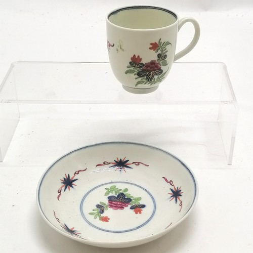 116 - 18th century Worcester cup and saucer with Imari coloured pattern - saucer 12.5cm diameter & no obvi... 