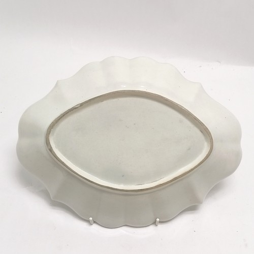 123 - Antique English oval lobed dish with unusual green dragontooth detail - 29.5cm x 22.5cm & slight a/f... 