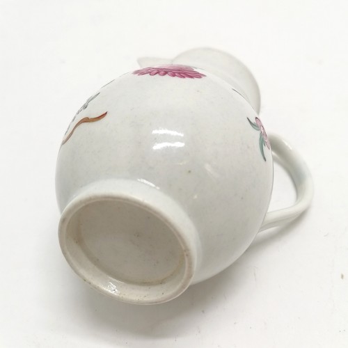 125 - 18th century Worcester sparrow beak jug with floral decoration & border to inside of rim - 8.5cm & n... 