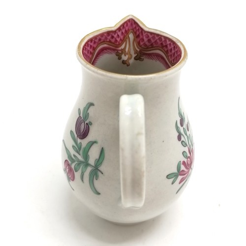 125 - 18th century Worcester sparrow beak jug with floral decoration & border to inside of rim - 8.5cm & n... 