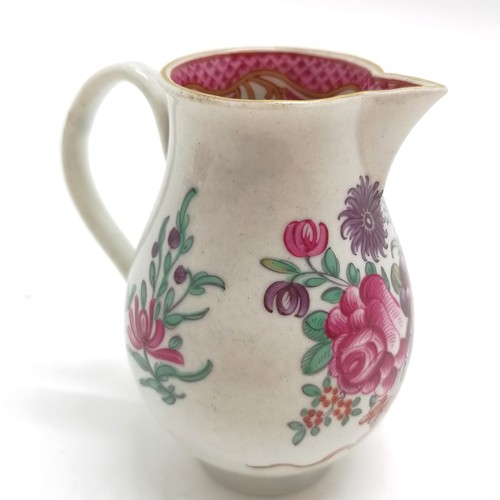 125 - 18th century Worcester sparrow beak jug with floral decoration & border to inside of rim - 8.5cm & n... 