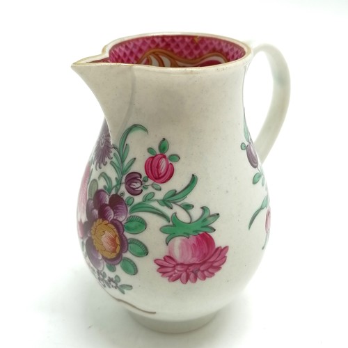 125 - 18th century Worcester sparrow beak jug with floral decoration & border to inside of rim - 8.5cm & n... 