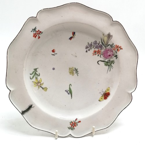 130 - c.1800 English plate with scalloped edge and hand painted bug & flower detail with Winifred Williams... 