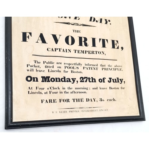 141 - Framed advertising poster for Lincoln to Boston paddle steamer - frame 46cm x 29cm- water damage acr... 