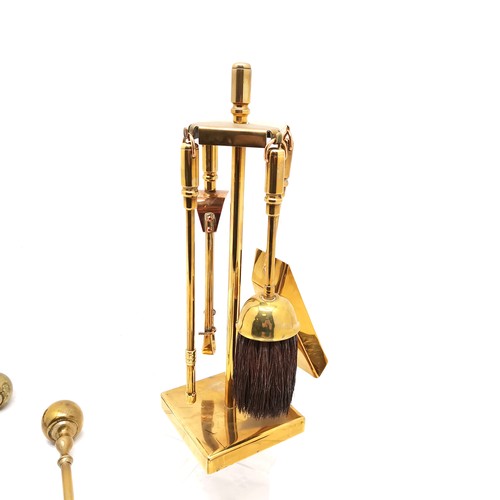 142 - Brass fire companion set on original stand - 36cm high t/w bellows & toasting fork