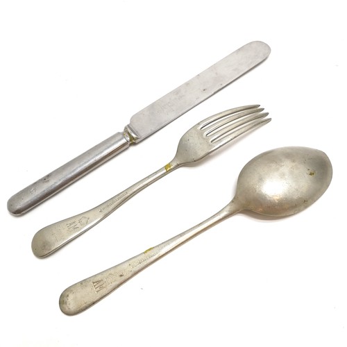 146 - Air Ministry marked spoon, knife and fork numbered 957004- knife 20cm long - in used condition