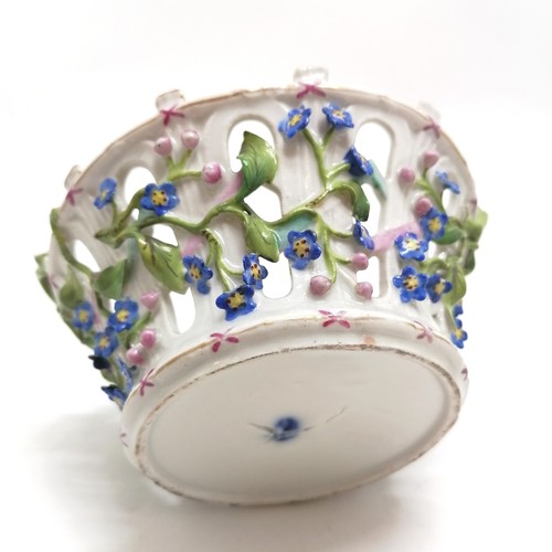 149 - 2 antique continental china baskets with encrusted floral decoration 20cm across - smaller basket ha... 