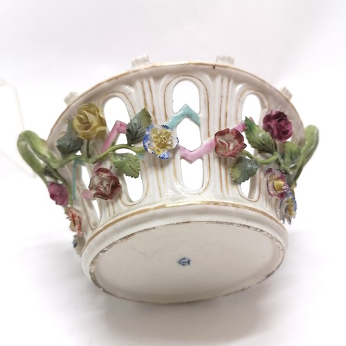 149 - 2 antique continental china baskets with encrusted floral decoration 20cm across - smaller basket ha... 